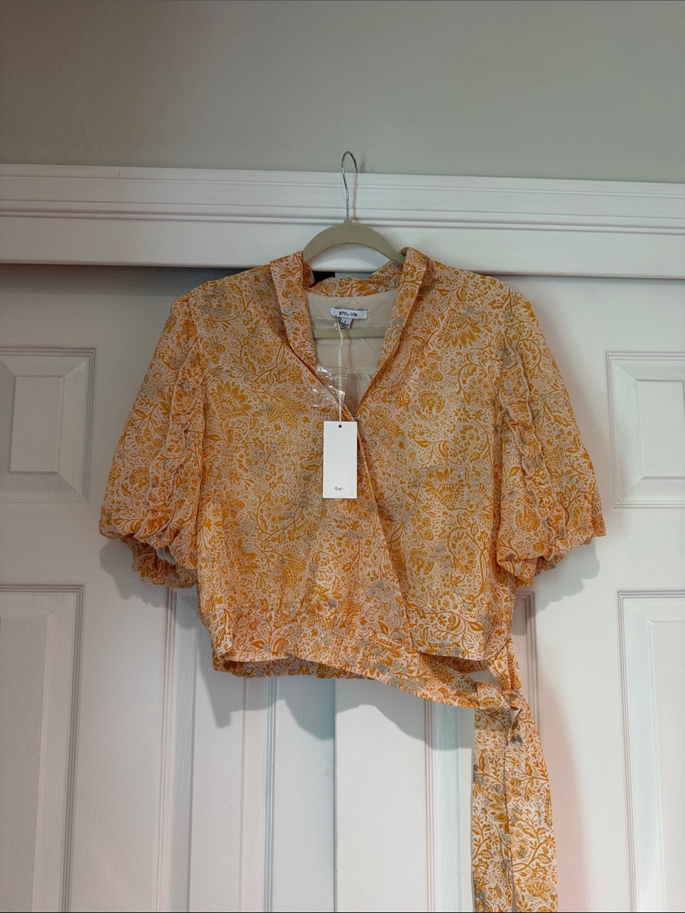 Lightweight Yellow Paisley Wrap Crop Top with Tie